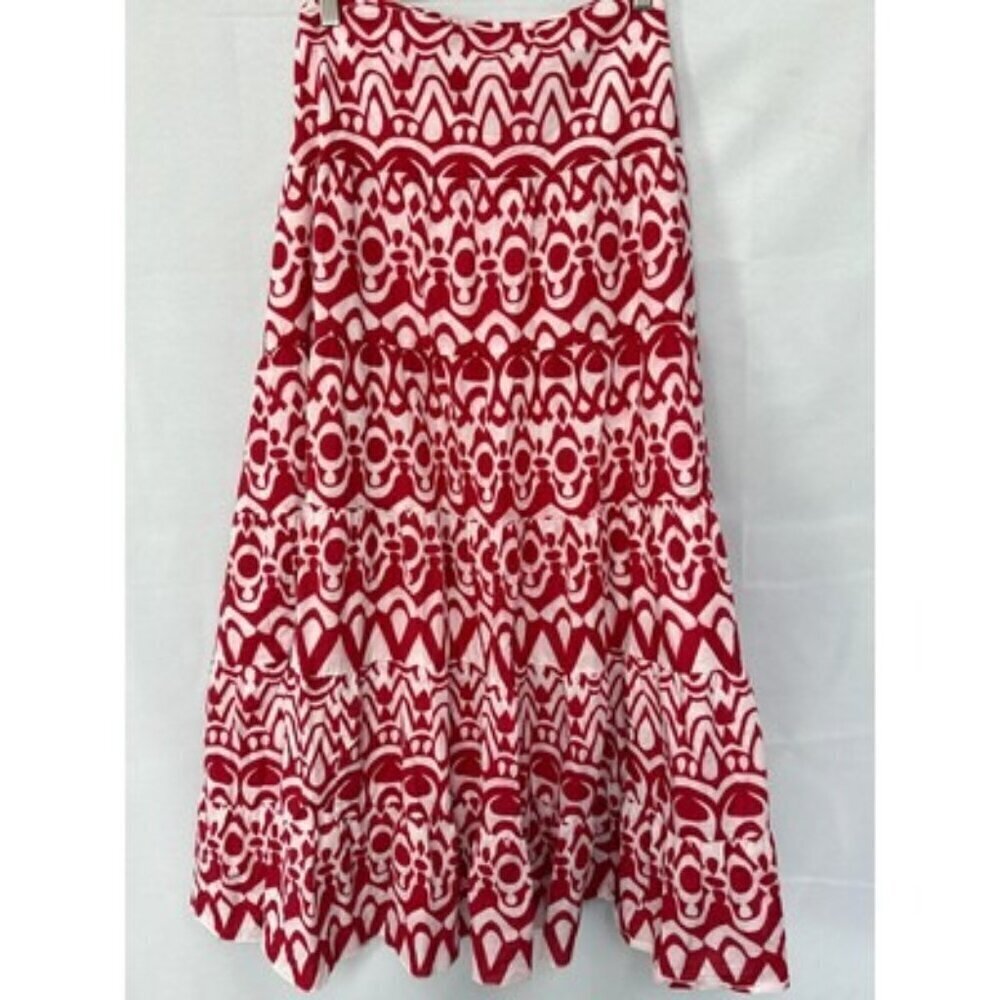 Ashley Stewart Red & White Maxi Skirt Size 16 - 100% Cotton Shell